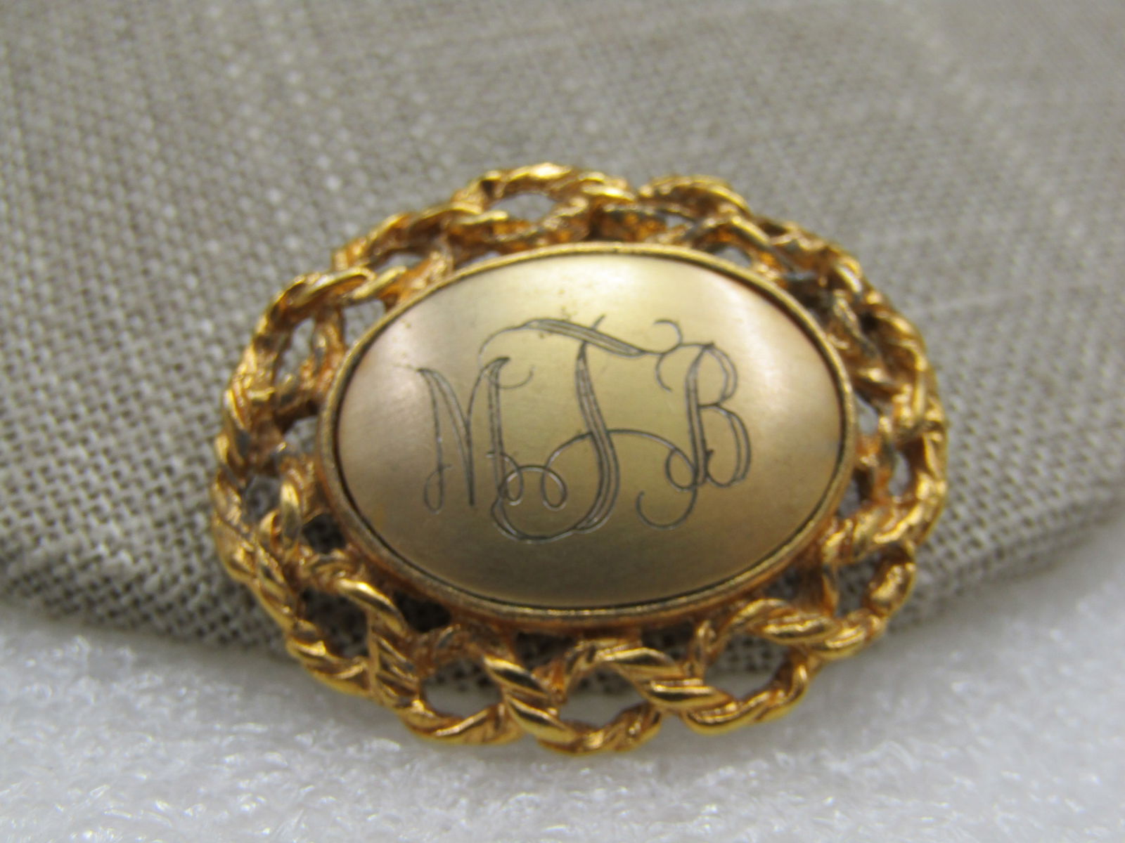 Vintage Initials MJB Brooch, Woven Frame, 1.25" 1960's-1970's - 3