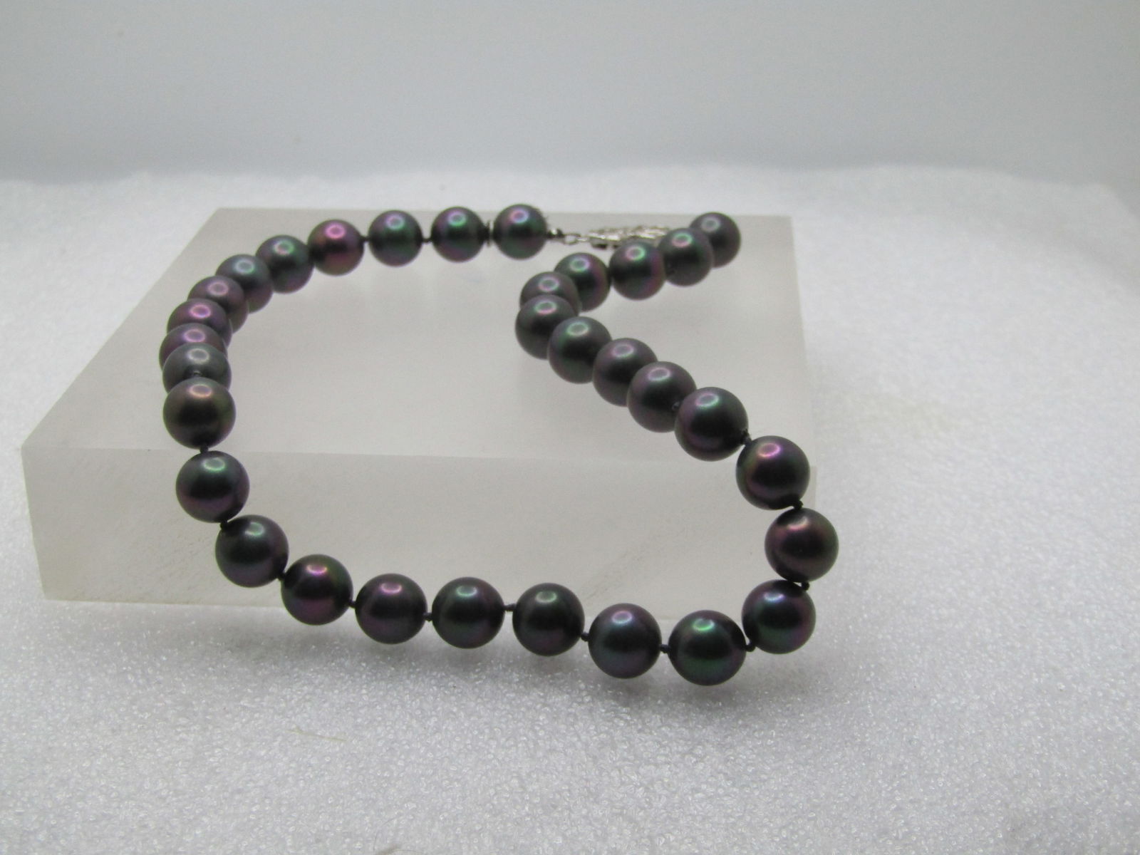 12kt G.F. Peacock Tahitian Pearl Necklace, Rhinestone clasp. 16", 1980's - 3