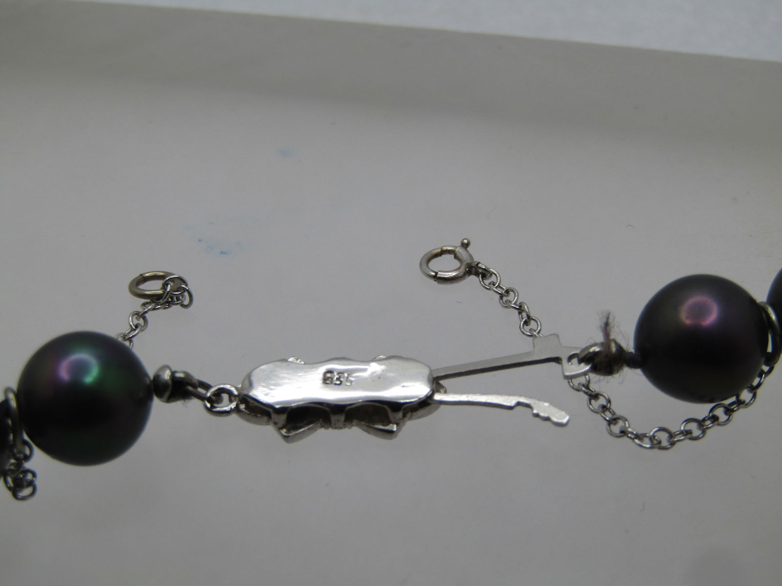 12kt G.F. Peacock Tahitian Pearl Necklace, Rhinestone clasp. 16", 1980's - 5