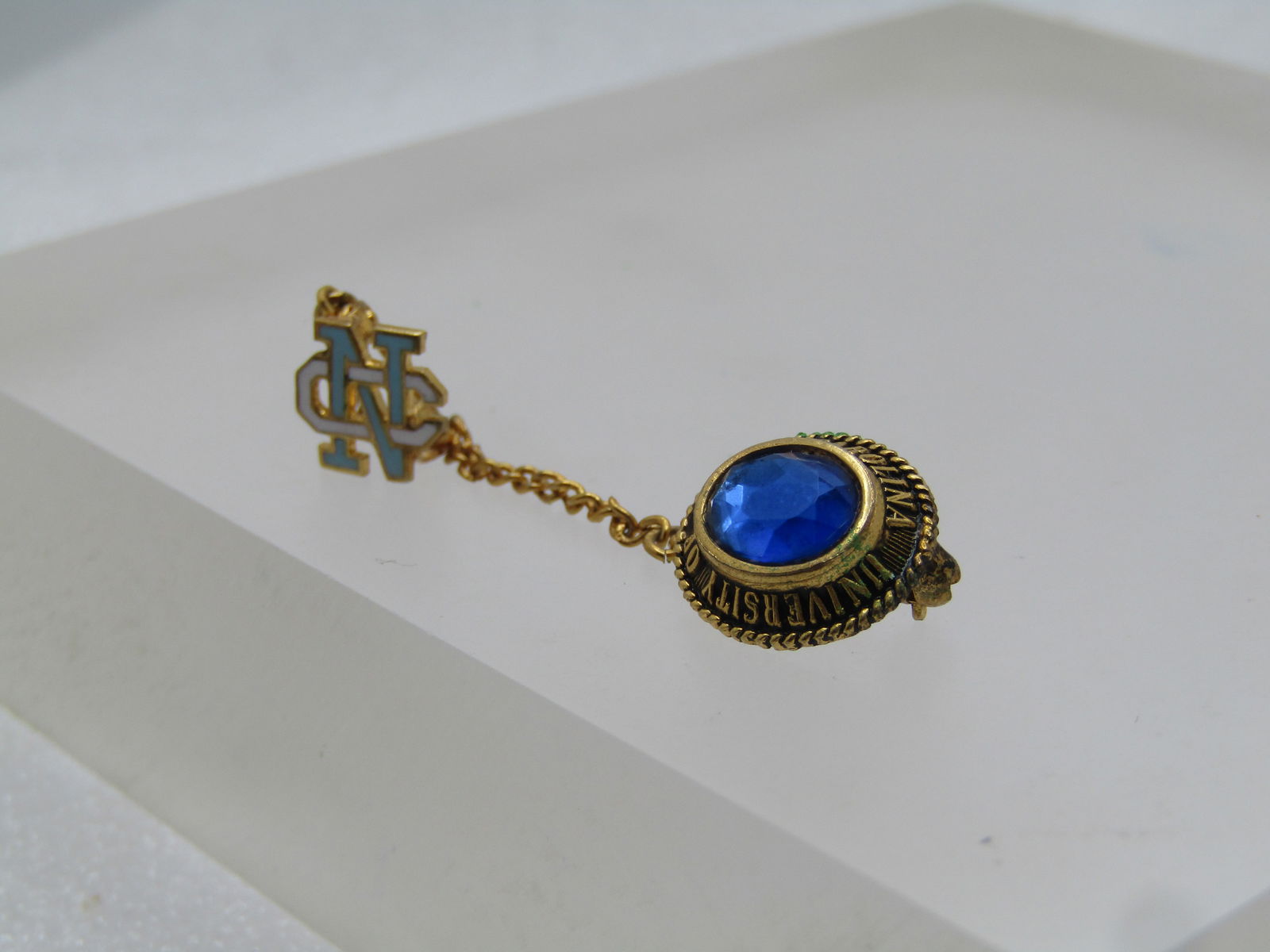 Vintage Gold Filled University of NC Pin with Chain and NC - 2