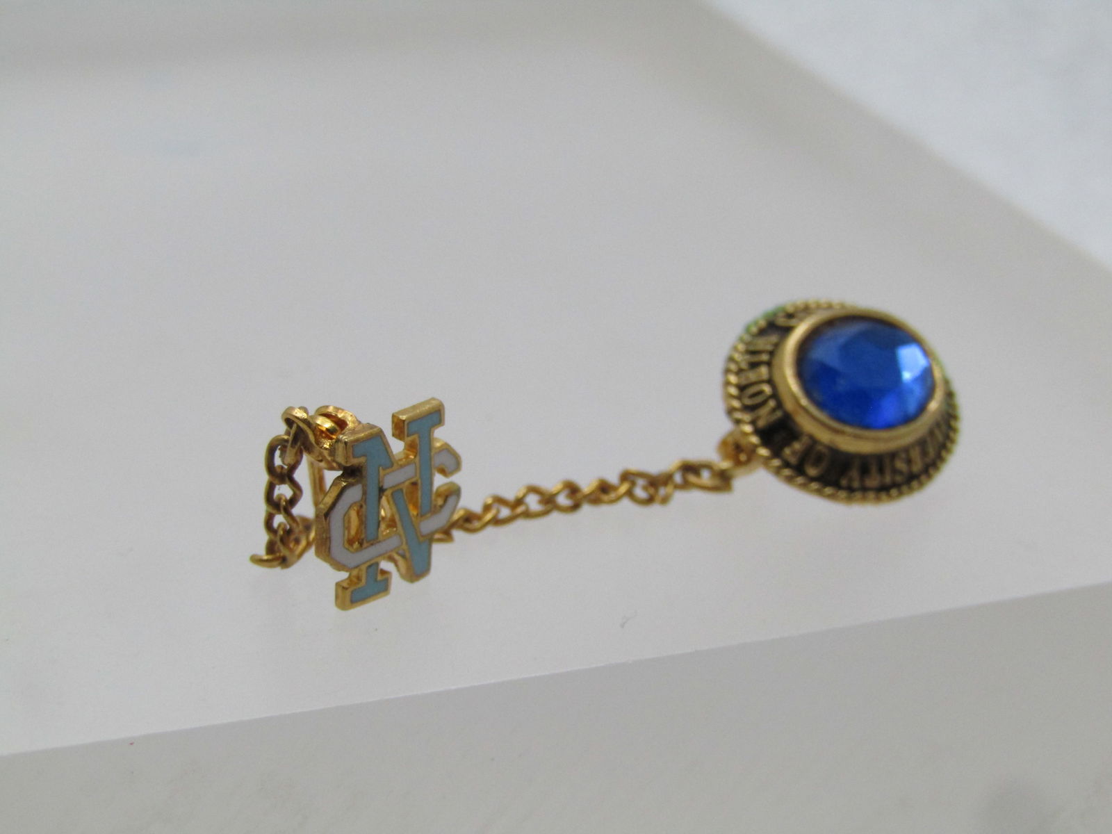 Vintage Gold Filled University of NC Pin with Chain and NC - 3