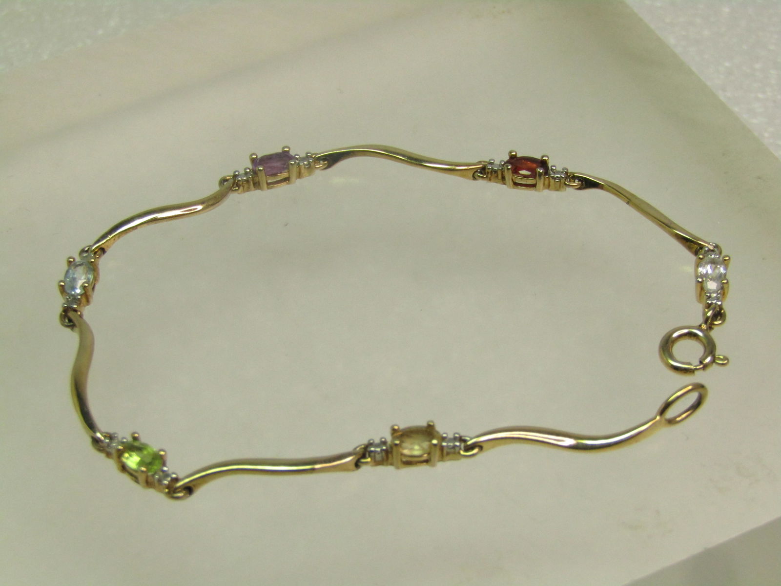 Gold over Sterling Peridot, Mixed Gem Bracelet, 7.25" Signed Marked .925. 1980's-1990's (1 of 8)
