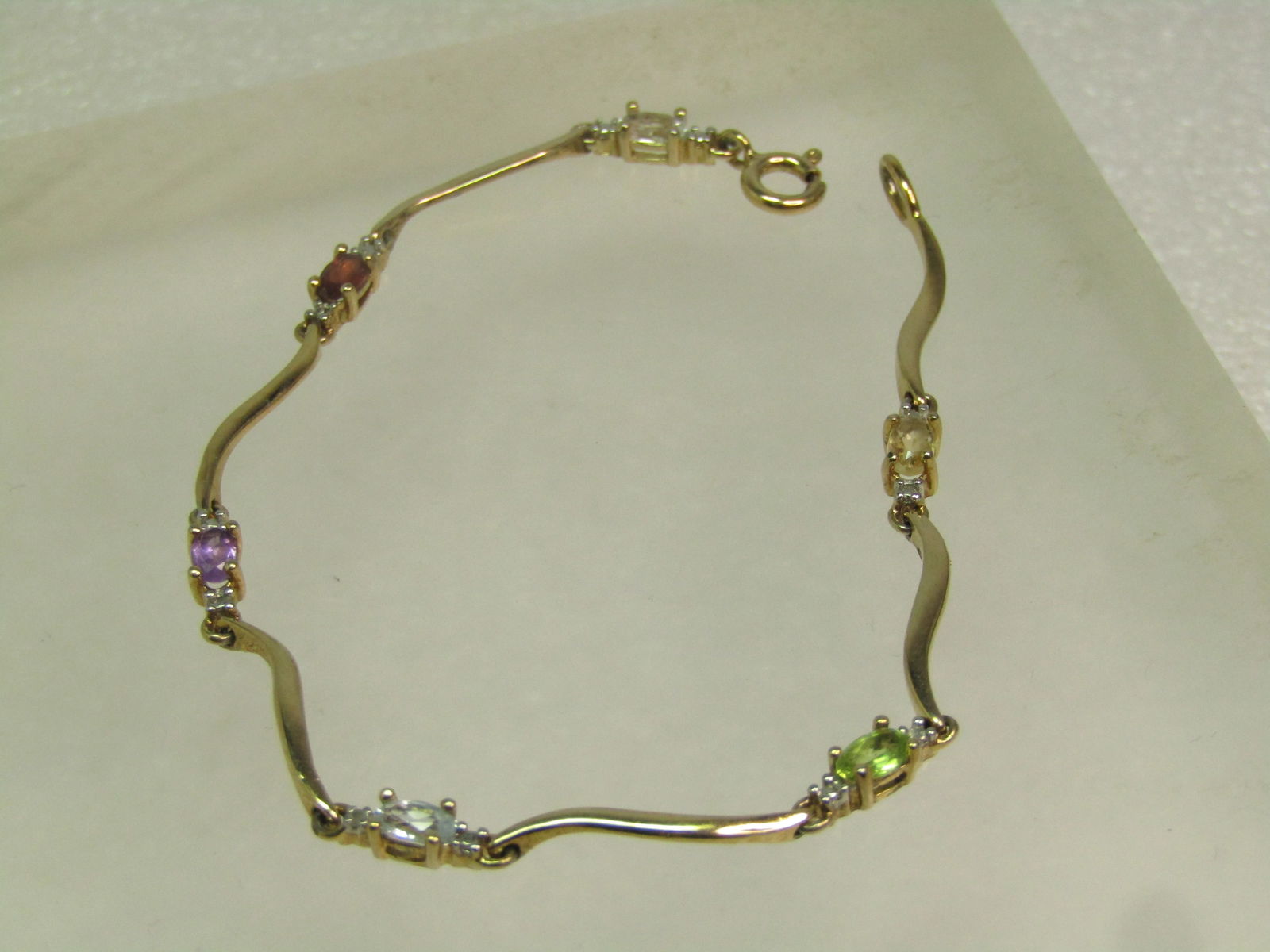 Gold over Sterling Peridot, Mixed Gem Bracelet, 7.25" Signed Marked .925. 1980's-1990's - 2