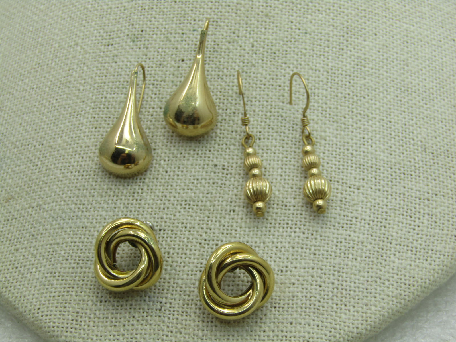 Vintage 3 Pairs 10kt G.F. Pierced Earrings, Love Knots, Beaded and Teardrop Drop Earrings - 3