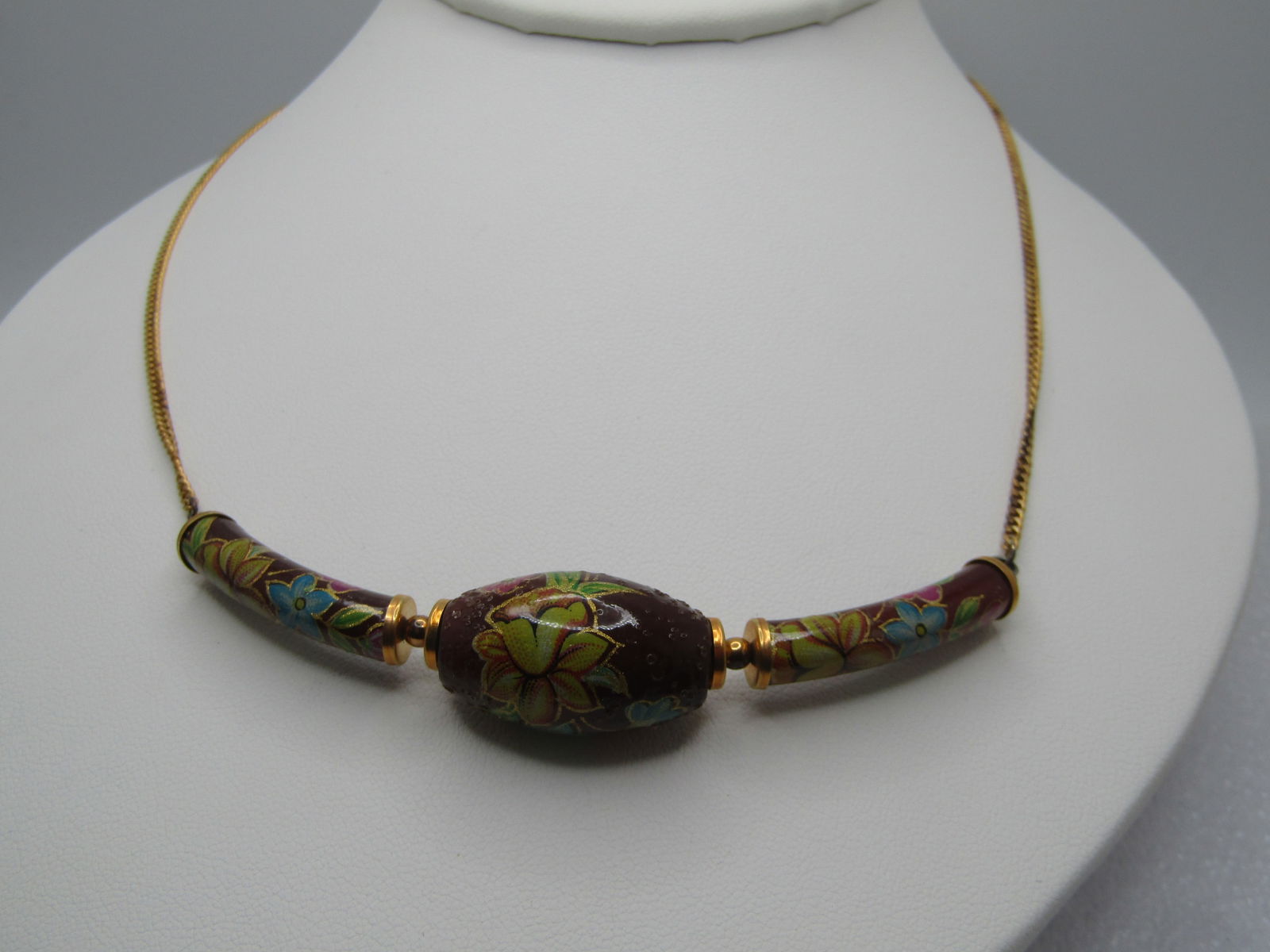 Vintage 12kt G.F. Faux Cloisonne Necklace, 22", 1970's-1980's, Signed - 3