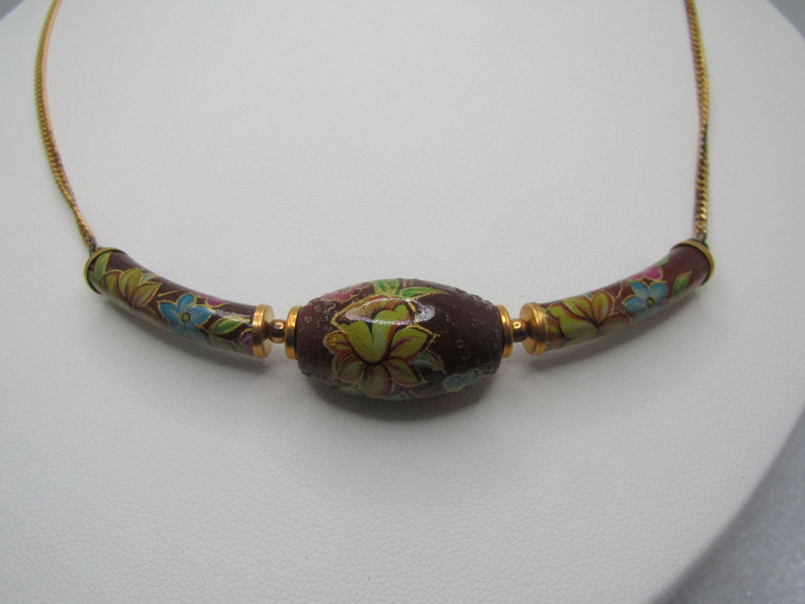 Vintage 12kt G.F. Faux Cloisonne Necklace, 22", 1970's-1980's, Signed - 4