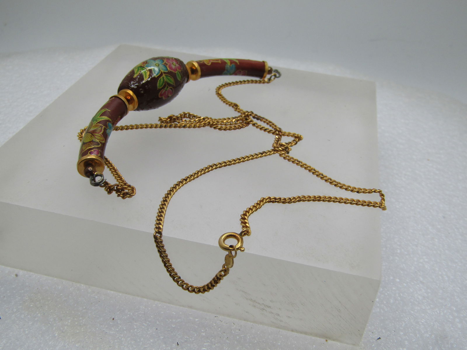 Vintage 12kt G.F. Faux Cloisonne Necklace, 22", 1970's-1980's, Signed - 6