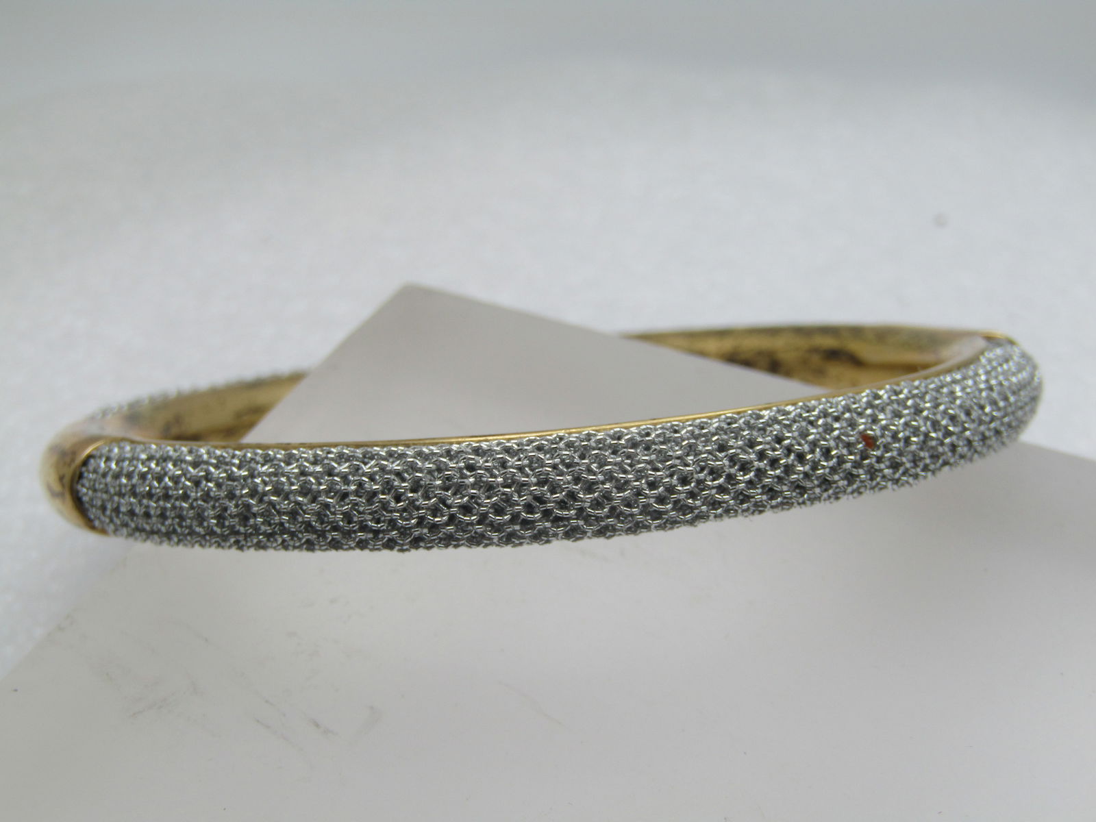 Vintage Sterling Vermeil Mesh Bangle Bracelet Two-Tone, 8" 1980's-1990's, Signed - 2