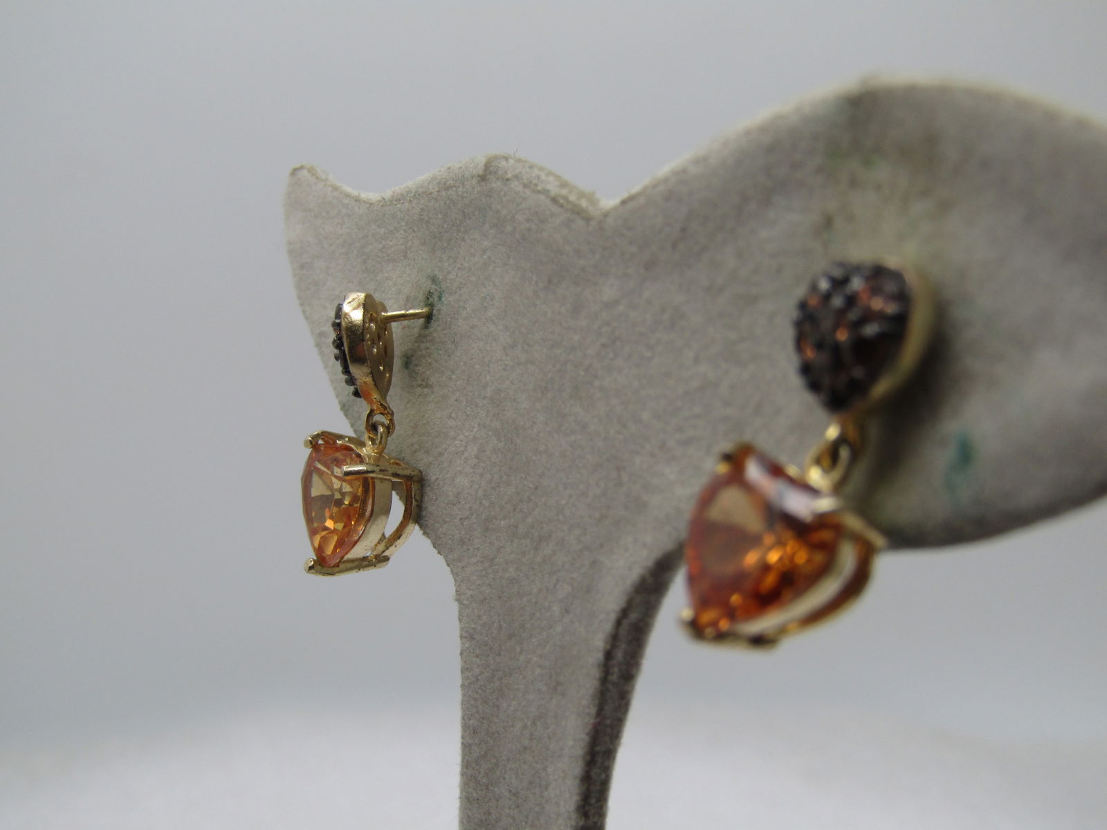 Vintage Hearts Champagne & Orange Earrings, Pierced, Rhinestone, Signed, 1990's - 2