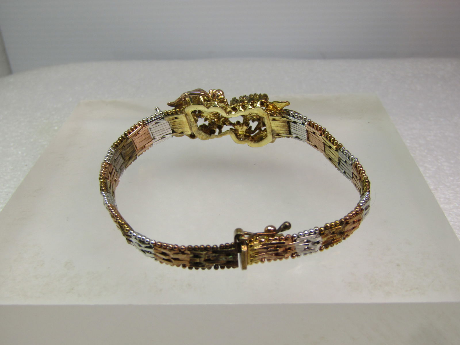 Vintage Sterling Vermeil Riccio Bracelet, CZ and Floral Accents, 1990's, 7.25, Signed Milor, Italy - 4