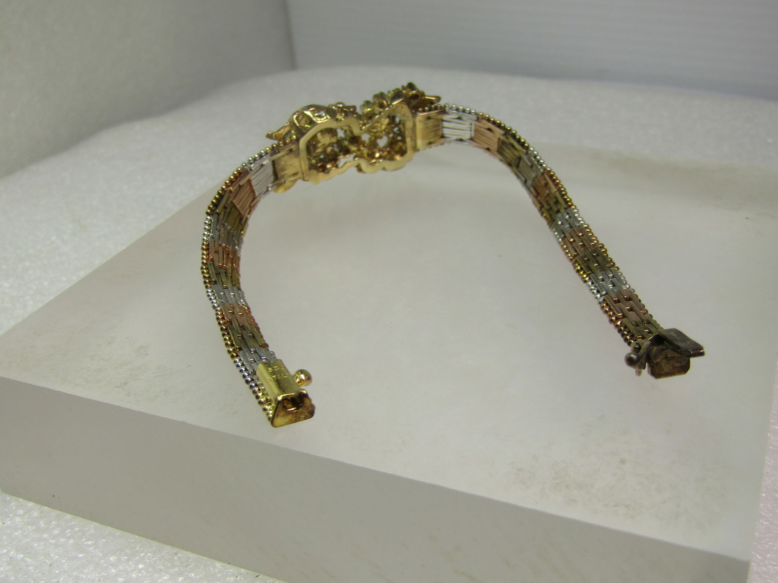 Vintage Sterling Vermeil Riccio Bracelet, CZ and Floral Accents, 1990's, 7.25, Signed Milor, Italy - 6