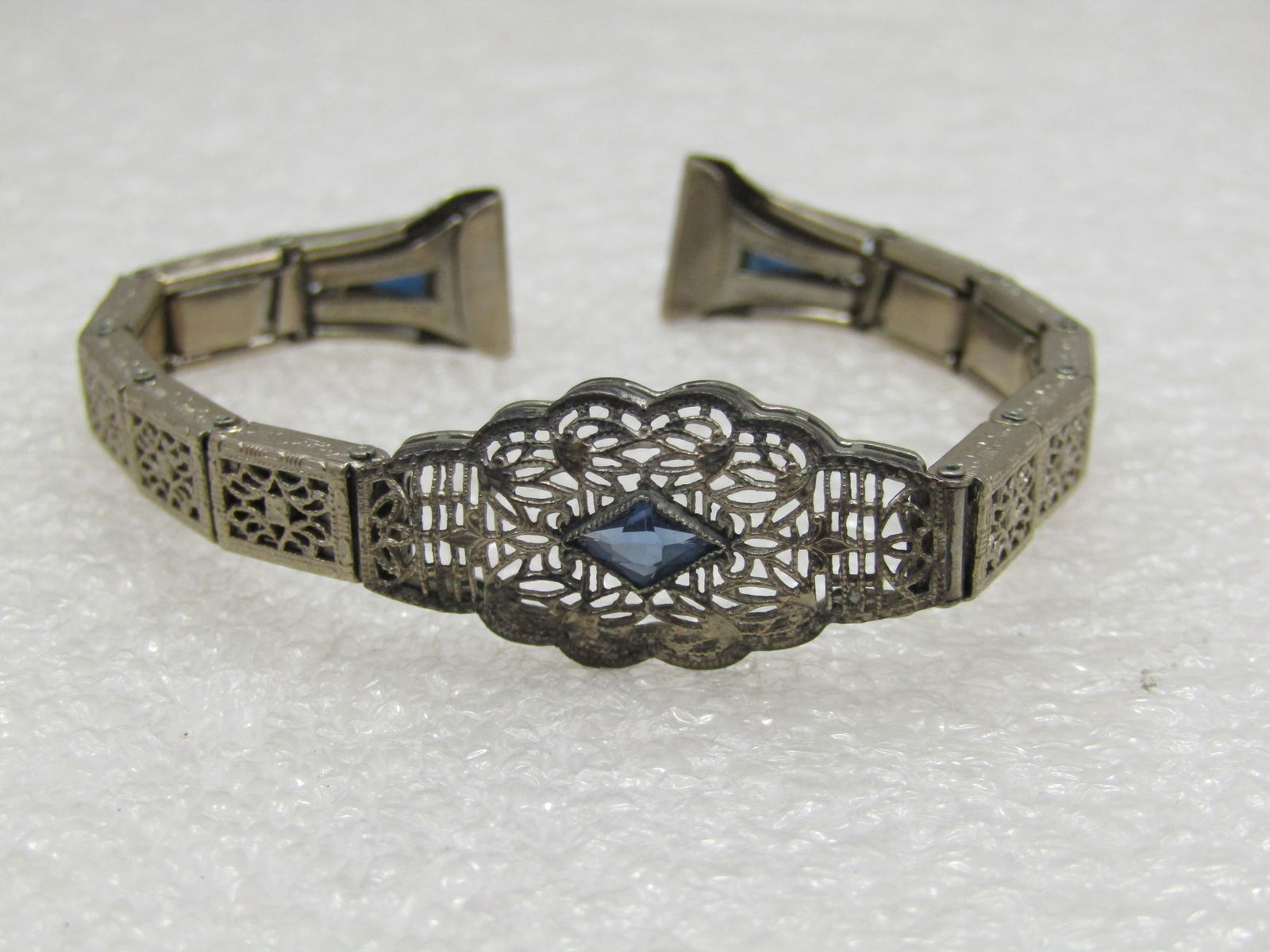 Vintage Anne Louise Simulated Sapphire Art Deco Watch Band, 12kt G.F. (1 of 7)