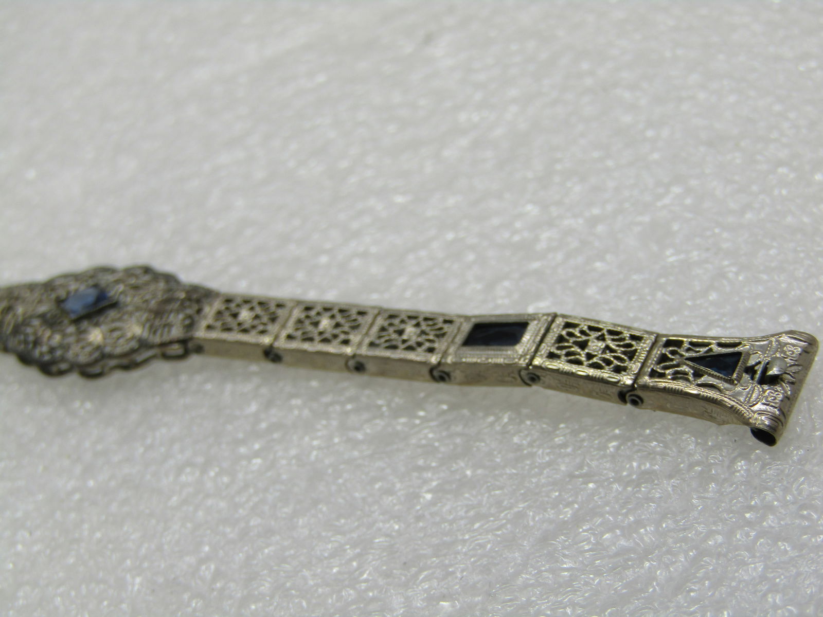 Vintage Anne Louise Simulated Sapphire Art Deco Watch Band, 12kt G.F. - 4