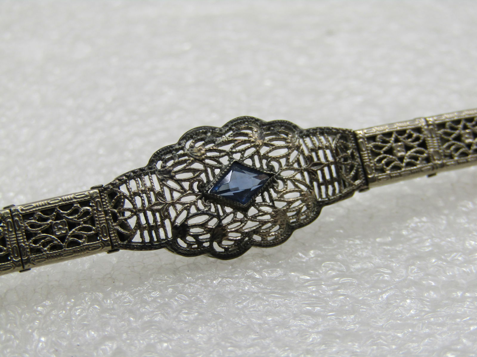 Vintage Anne Louise Simulated Sapphire Art Deco Watch Band, 12kt G.F. - 7