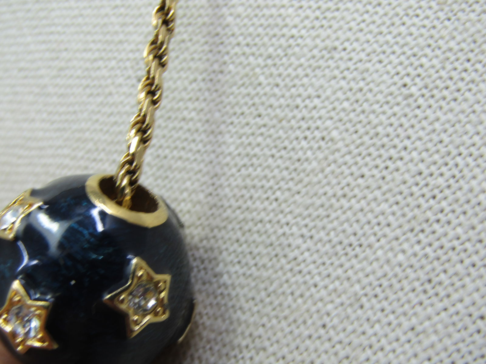 Vintage Sterling Vermeil Blue Enameled CZ Star Round Slide, 24", Signed - 3