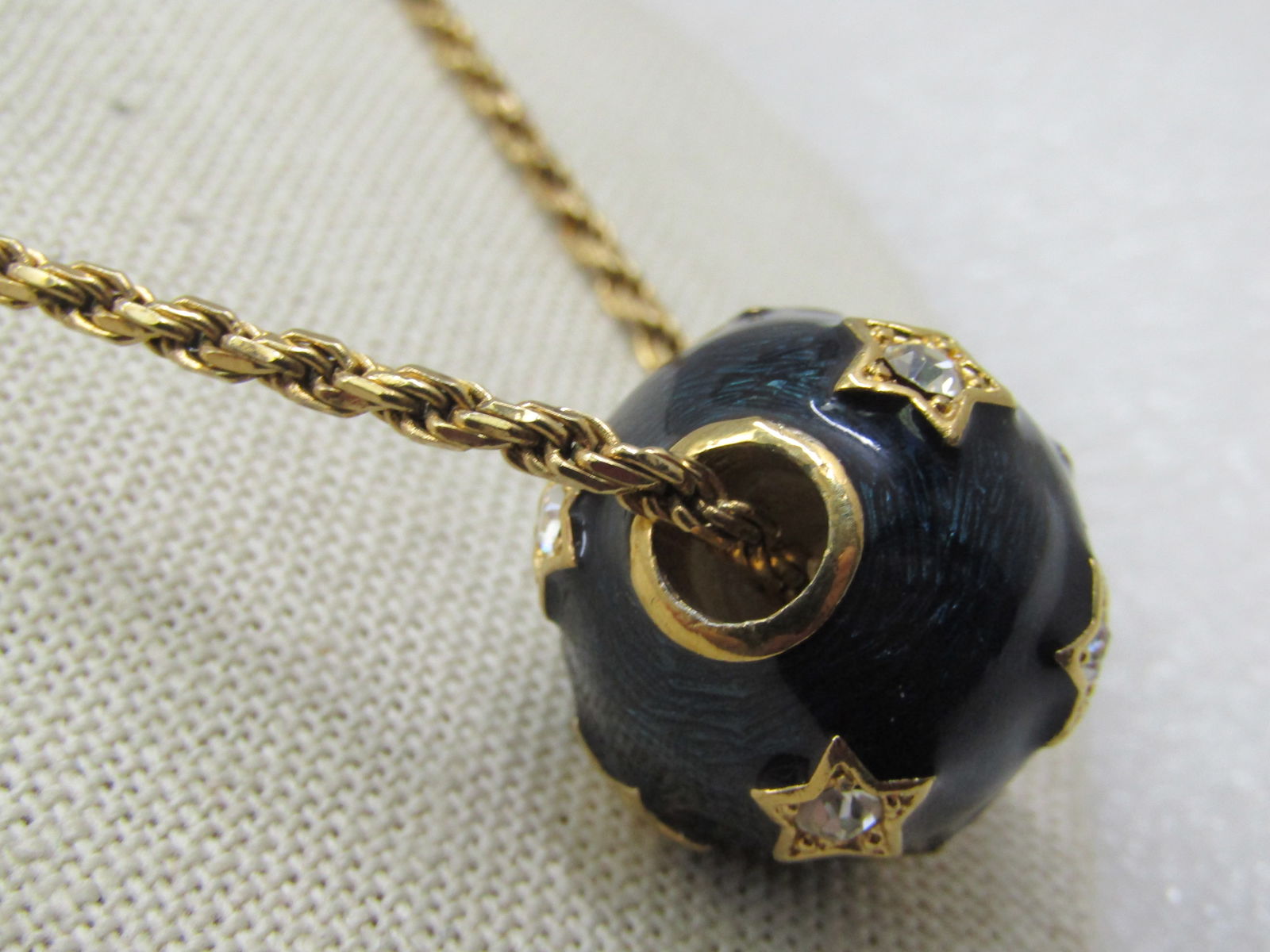 Vintage Sterling Vermeil Blue Enameled CZ Star Round Slide, 24", Signed - 4