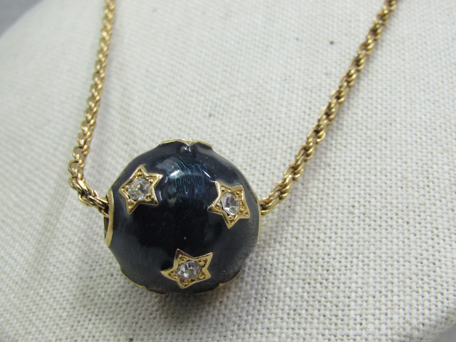 Vintage Sterling Vermeil Blue Enameled CZ Star Round Slide, 24", Signed - 6