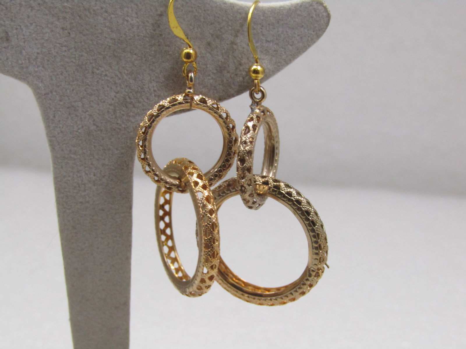 Vintage Filigree Double Hoop Pierced Earrings, 10kt G.F. - 2