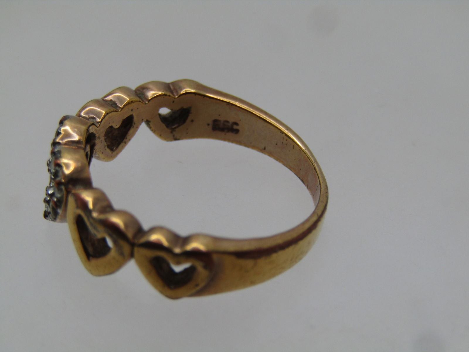 Vintage 10kt G.F. Five Heart Ring with Rhinestones, Sz. 7.5, 1980's, Signed - 5