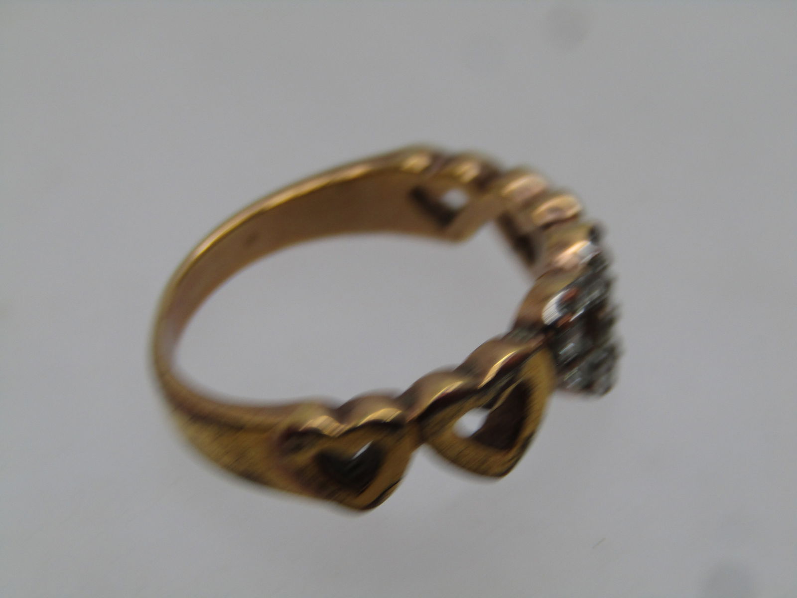 Vintage 10kt G.F. Five Heart Ring with Rhinestones, Sz. 7.5, 1980's, Signed - 6