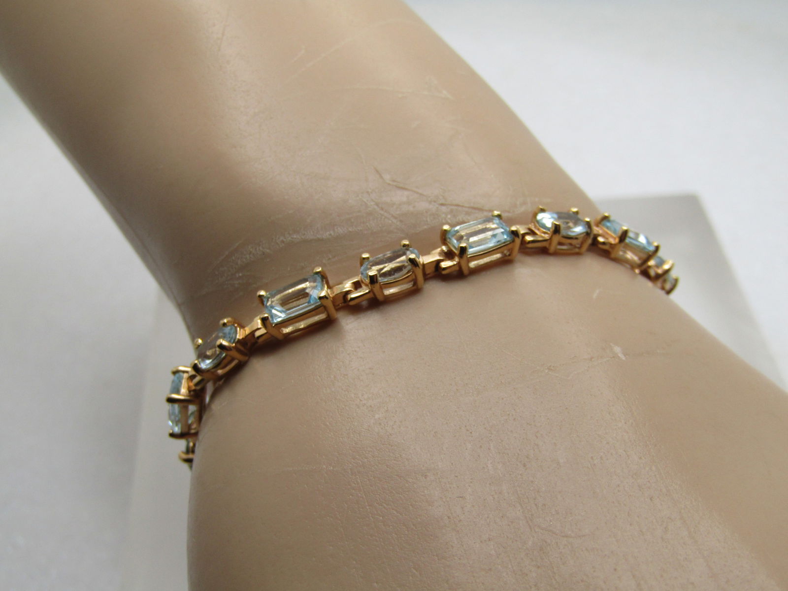 Sterling Vermeil Blue Topaz Bracelet, 7.5", 1980's-1990's, Signed - 2