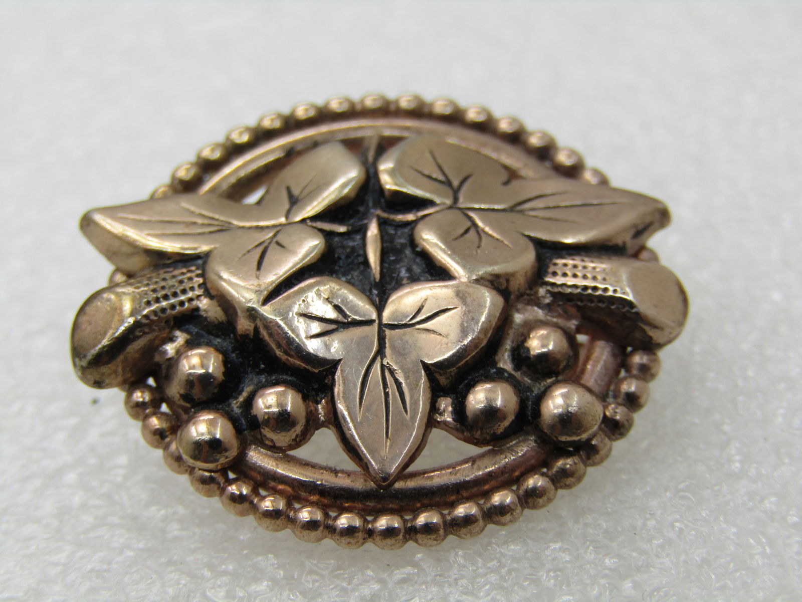 Art Nouveu Leaf Brooch, 10kt G.F. Two-Tone, Yellow & Rose Gold, 1-1/8" - 4