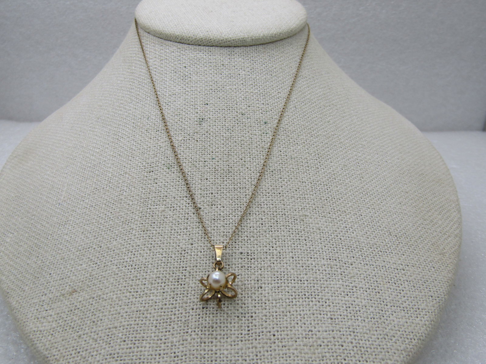 Vintage 12kt g.F. Faux Pearl Necklace, 15" Chain - 4