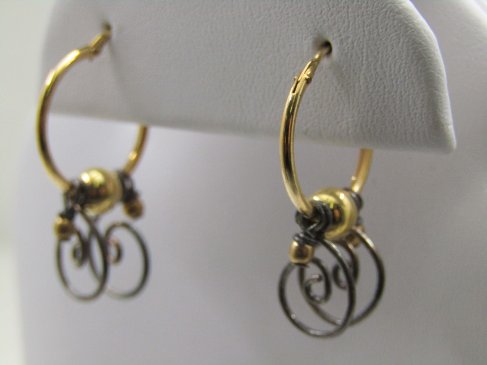 10kt G.F. Sterling Hoop Earrings, Scrolled Dangles, Pierced by Alisa Sickora - 4