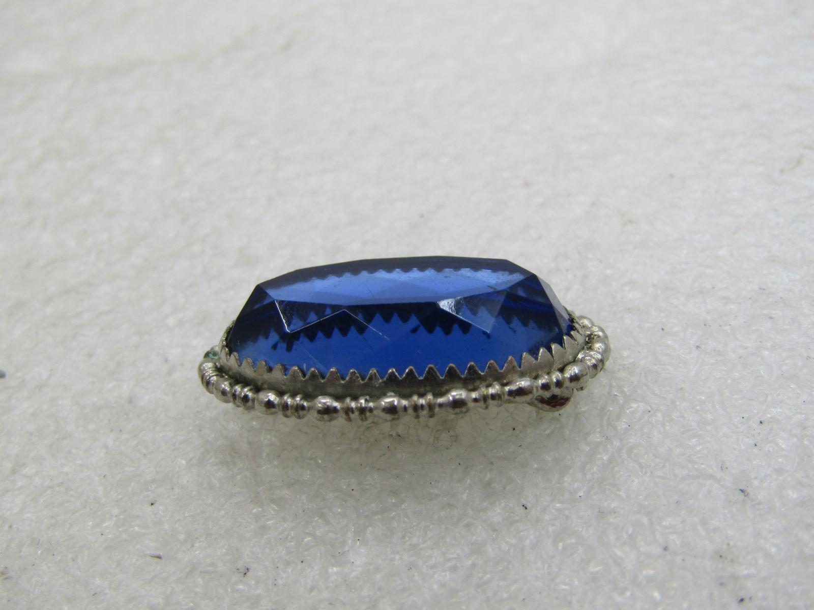 Vintage 10kt Plated Blue Rhinestone Brooch, C-Clasp, 1" - 3