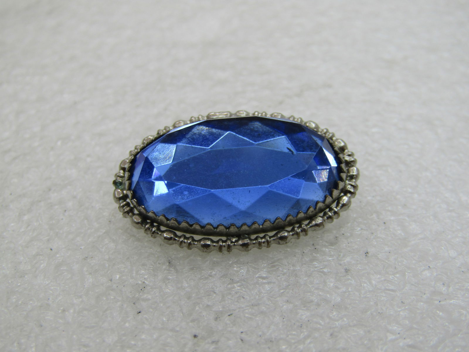Vintage 10kt Plated Blue Rhinestone Brooch, C-Clasp, 1" - 5