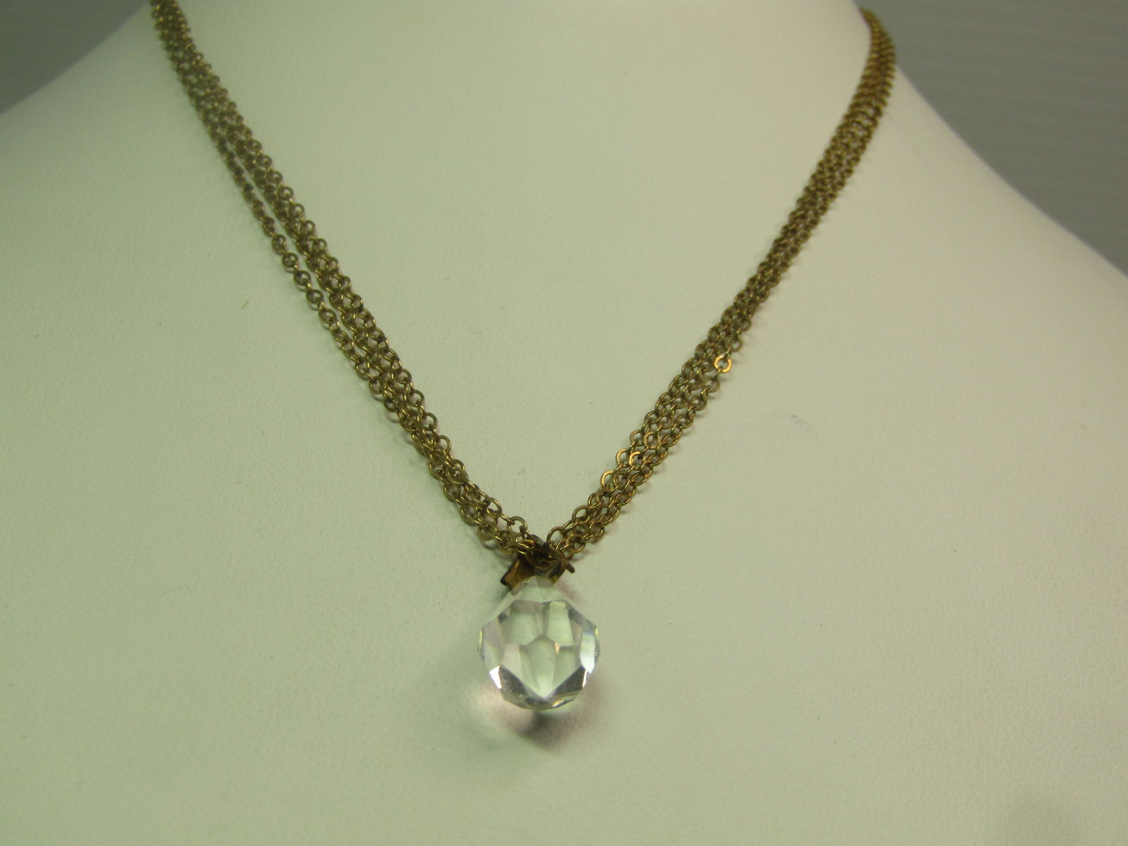 Vintage Sterling Vermeil Triple Strand Crystal Pendant Necklace, 17", 1970's, Signed - 2