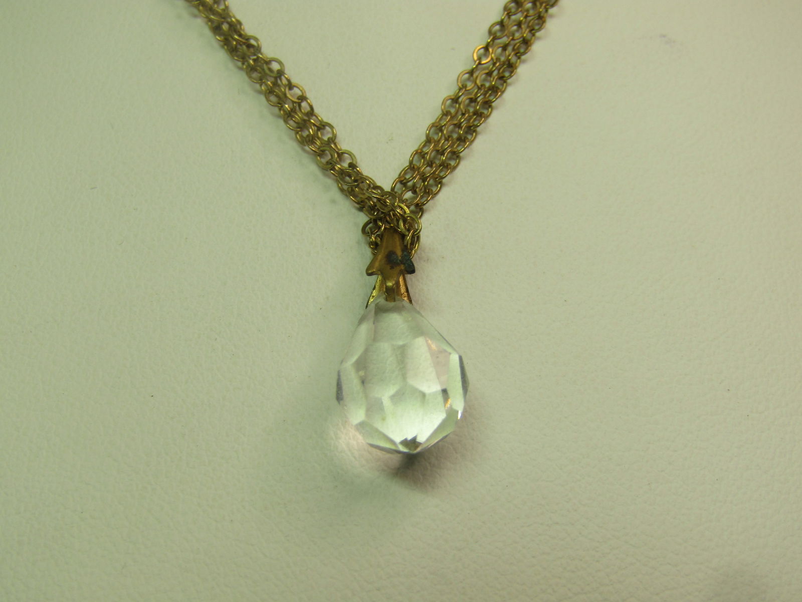 Vintage Sterling Vermeil Triple Strand Crystal Pendant Necklace, 17", 1970's, Signed - 3