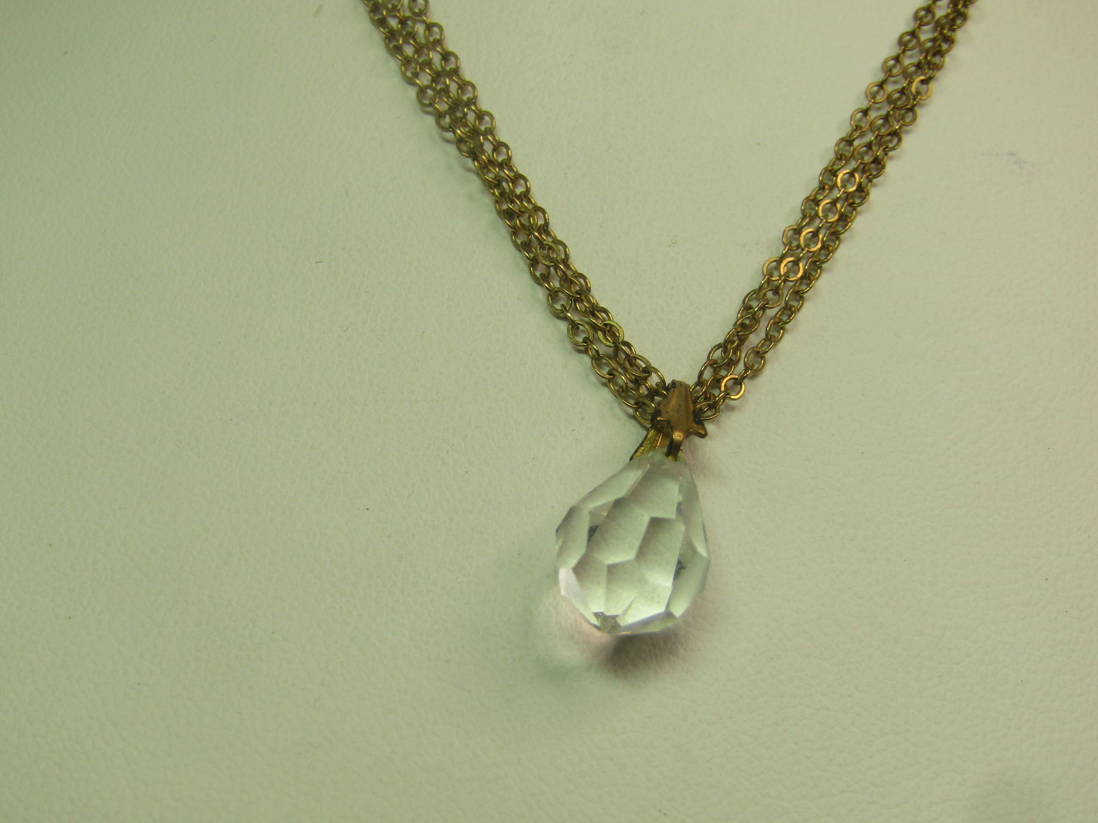 Vintage Sterling Vermeil Triple Strand Crystal Pendant Necklace, 17", 1970's, Signed - 4