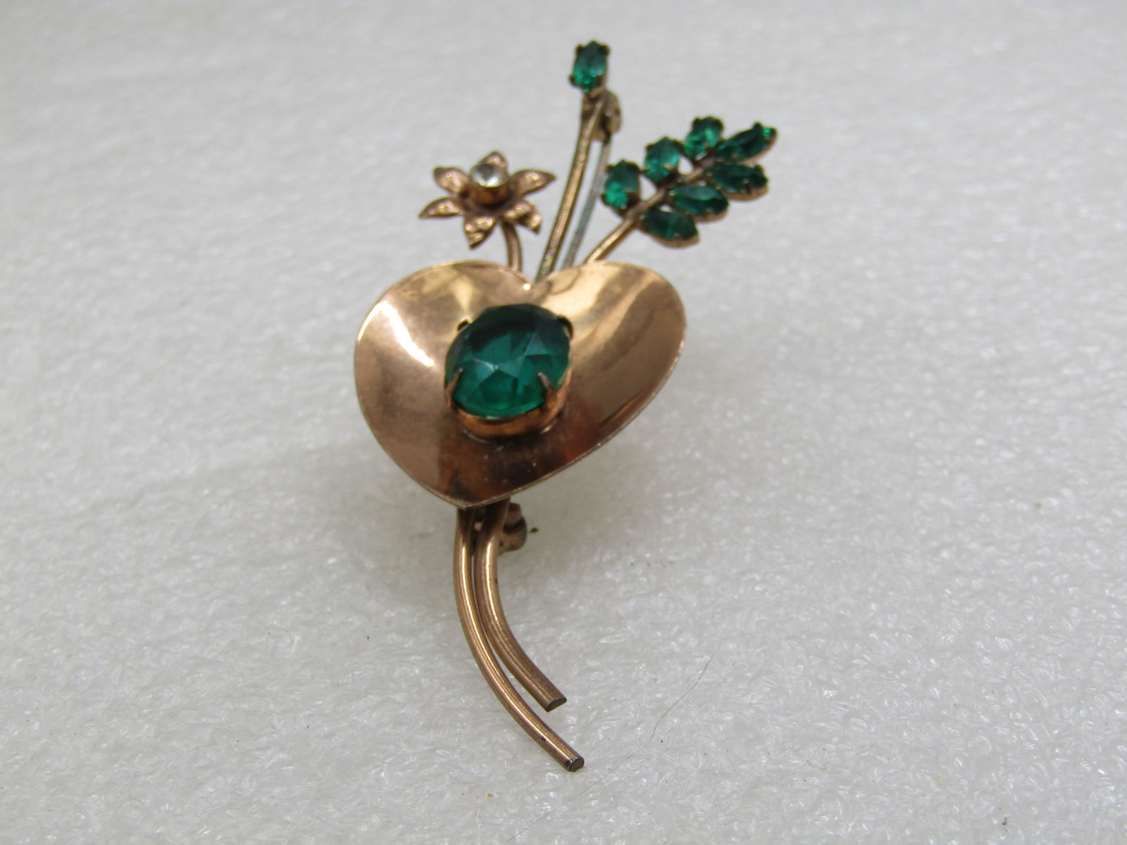 Vintage Coro Sterling Vermeil Floral Brooch, Rhinestones, 3", 1940's - 4