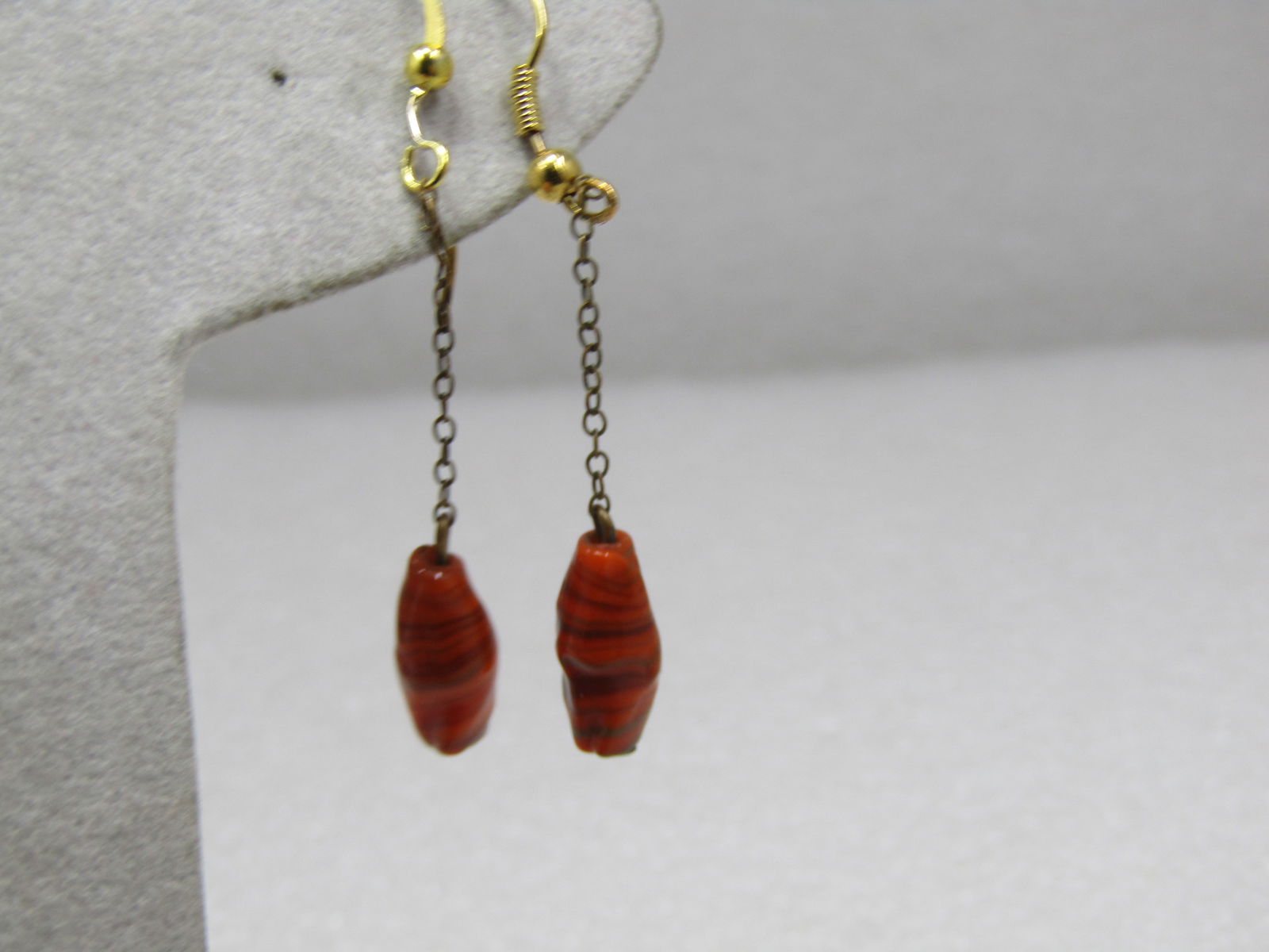 Vintage Orange Glass Beaded Dangle Pierced Earrings - 3