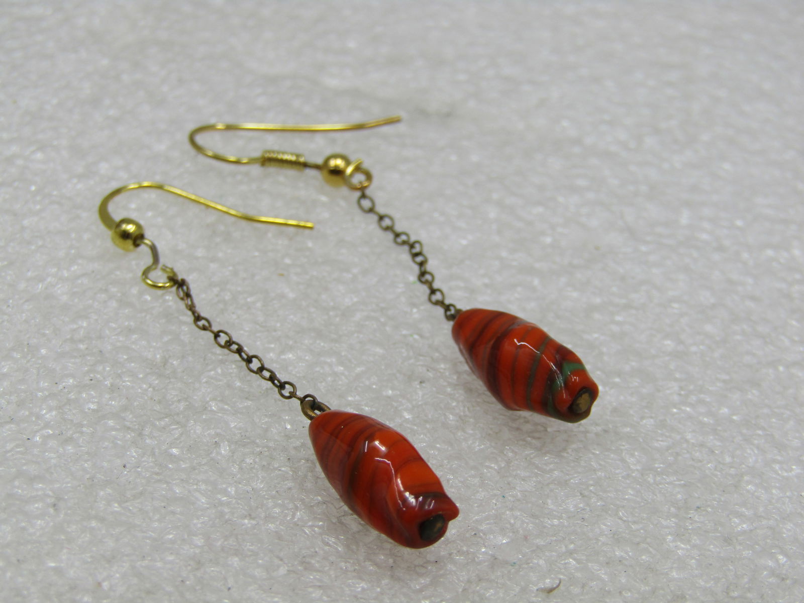 Vintage Orange Glass Beaded Dangle Pierced Earrings - 4