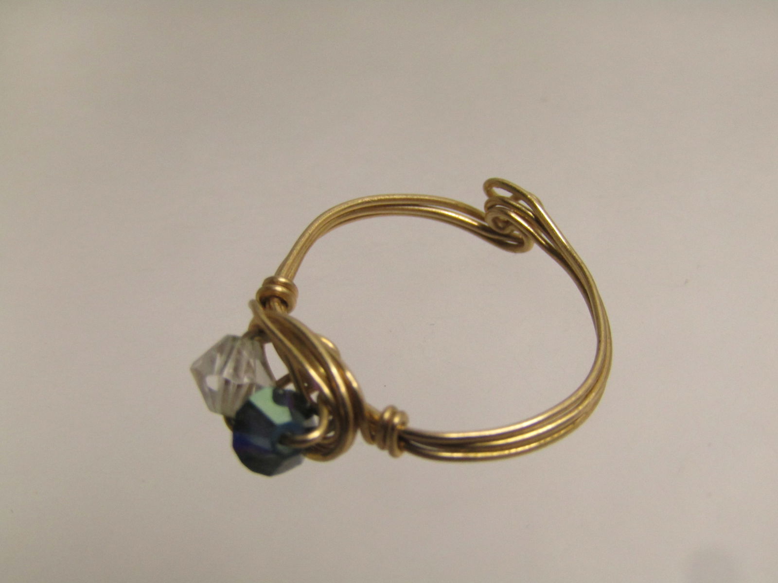 10Kt GF Wrapped Ring, Sz. 3.5, Blue/Clear Crystal Stones, 1980's-1990's, Hand Made - 5