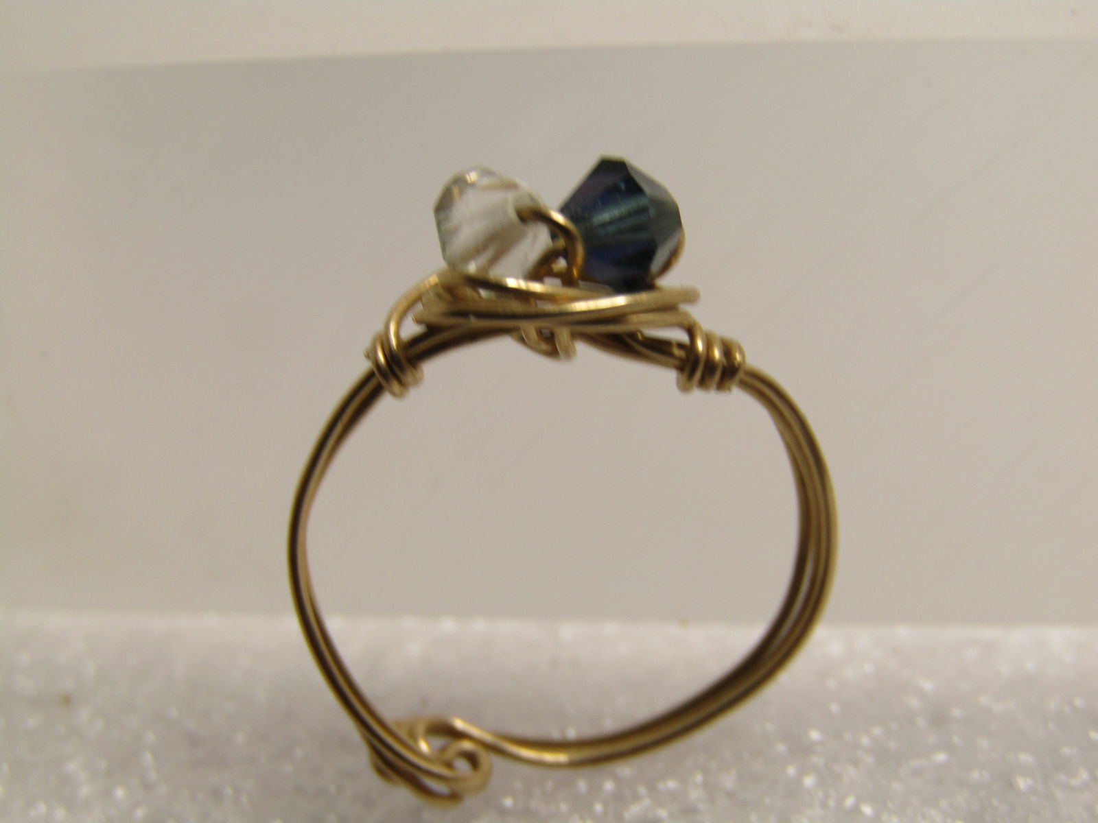 10Kt GF Wrapped Ring, Sz. 3.5, Blue/Clear Crystal Stones, 1980's-1990's, Hand Made - 6