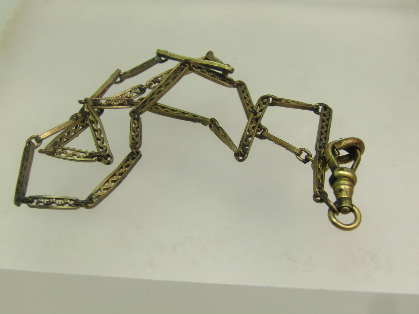 Antique 14kt G.F. Filigree Link Watch Chain, 14" 1800's-1910's, Signed - 5