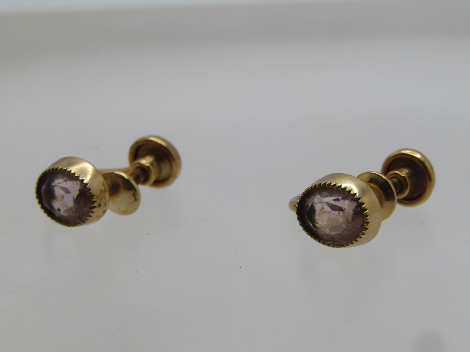 Vintage 12kt G.F. Pink Stone Earrings, Screwback, 1960's - 7