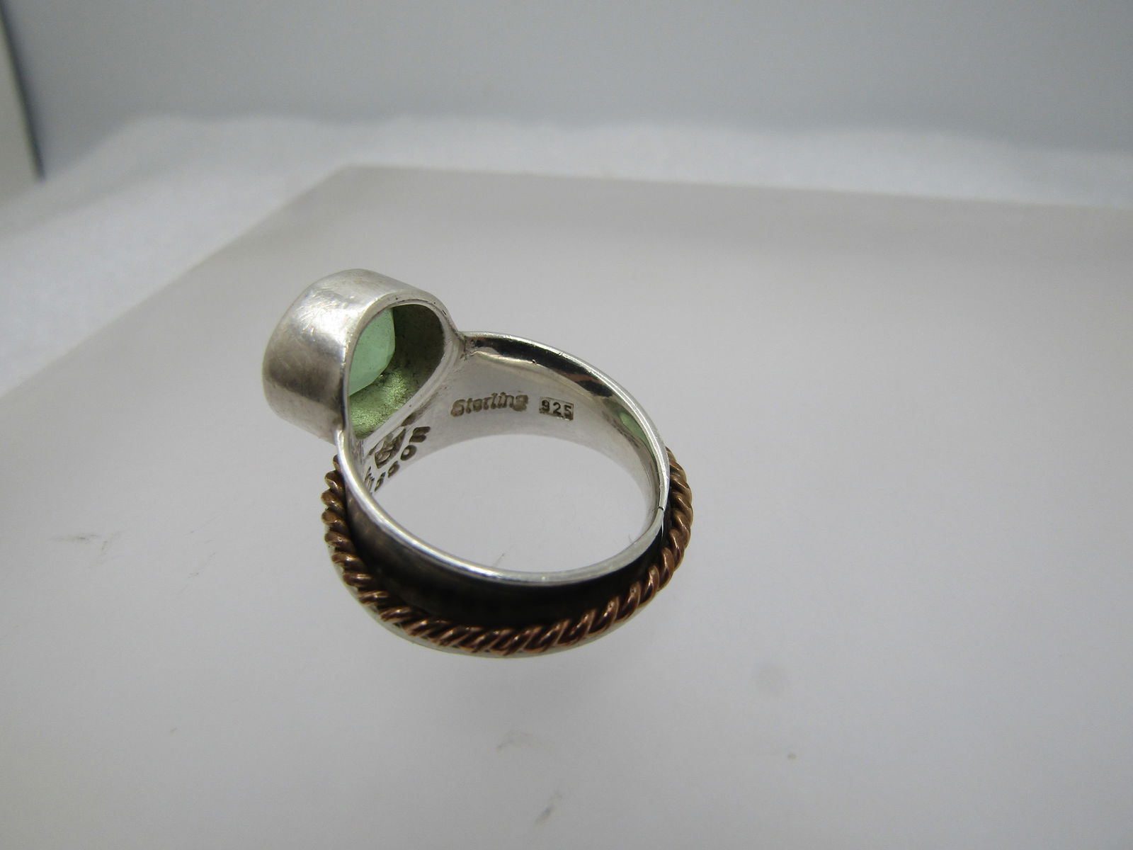 Vintage Sterling Modernist Green Stone Ring, Sx. 6.5, Signed Nilsson - 4