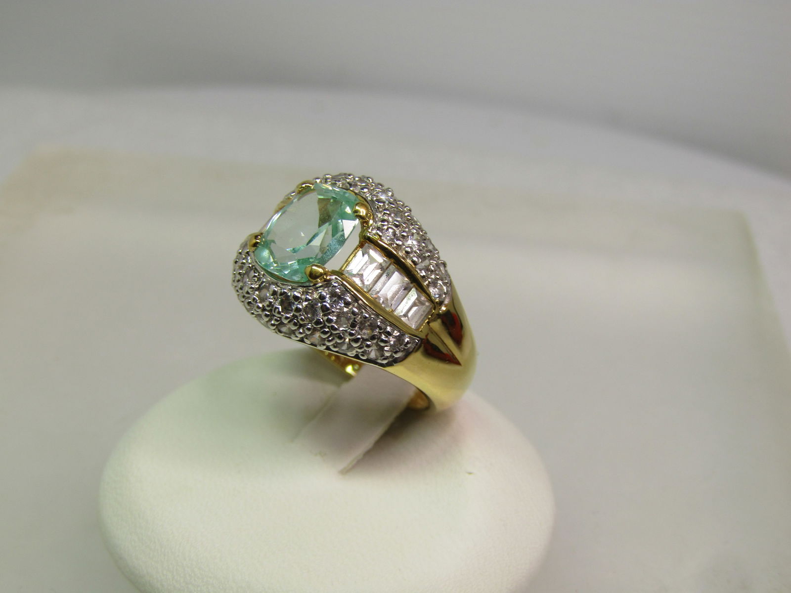 Vermeil Blue Topaz CZ Wide Ring, Sz. 7, Signed MRF, Marked .925 - 3