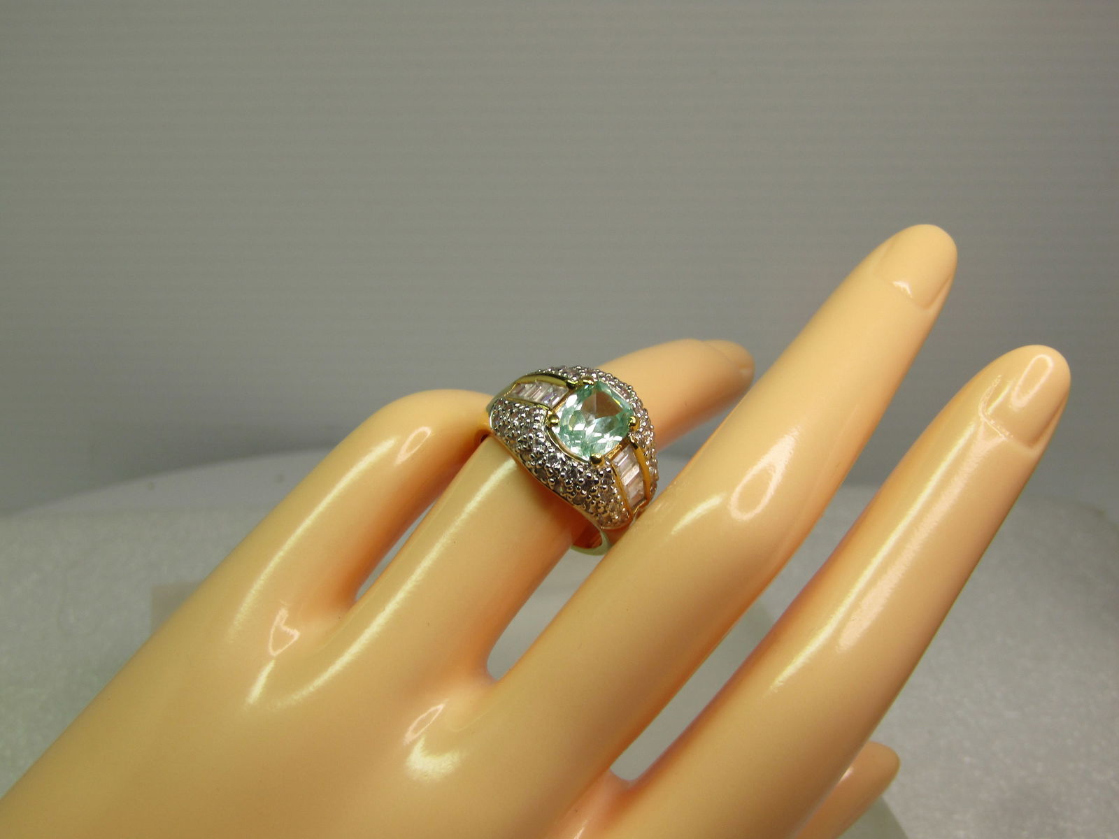 Vermeil Blue Topaz CZ Wide Ring, Sz. 7, Signed MRF, Marked .925 - 7