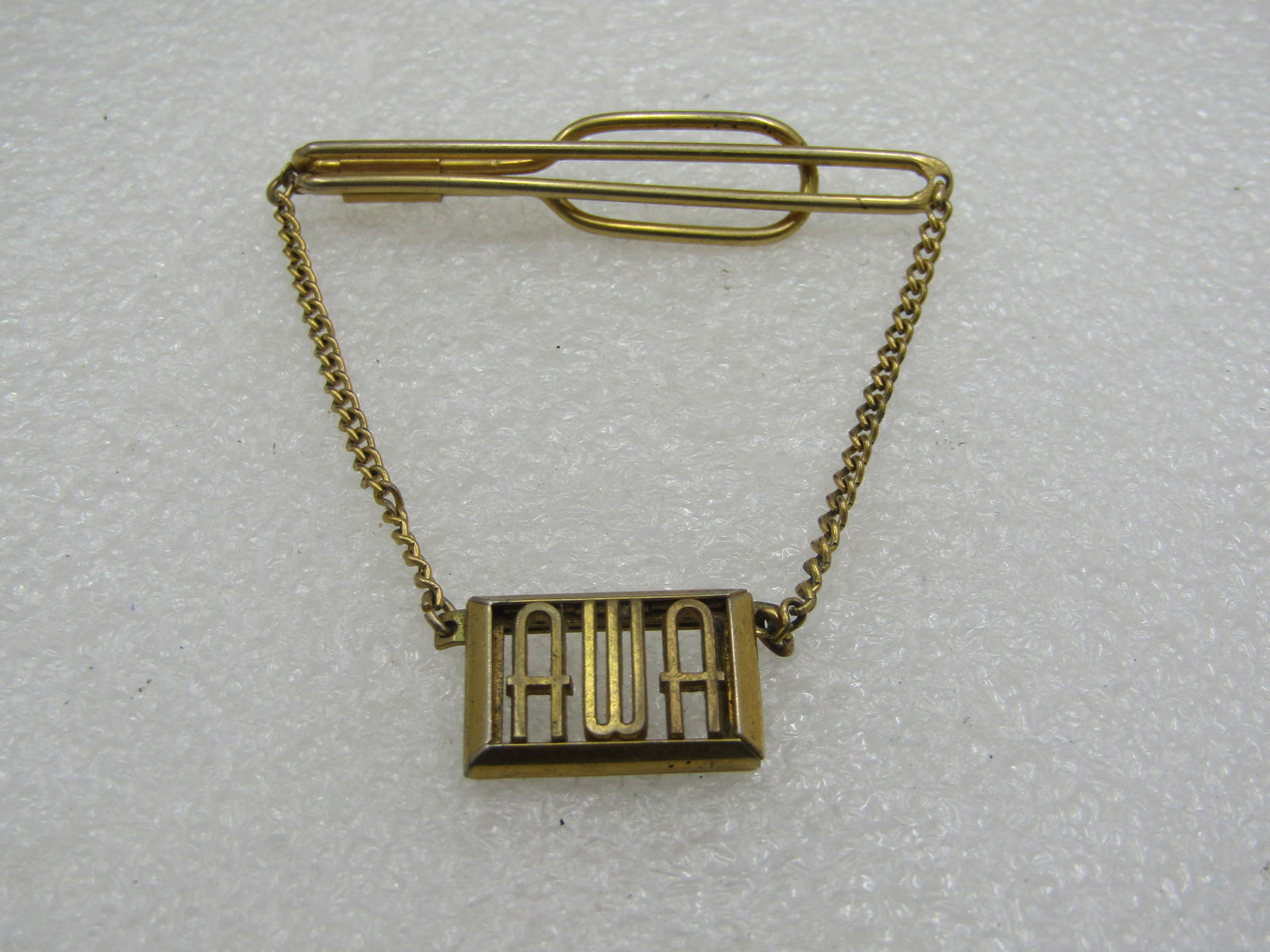 Vintage Swank Tie Bar, Framed AWA Initial Drop, 1940's-1950's, 2.25" - 2