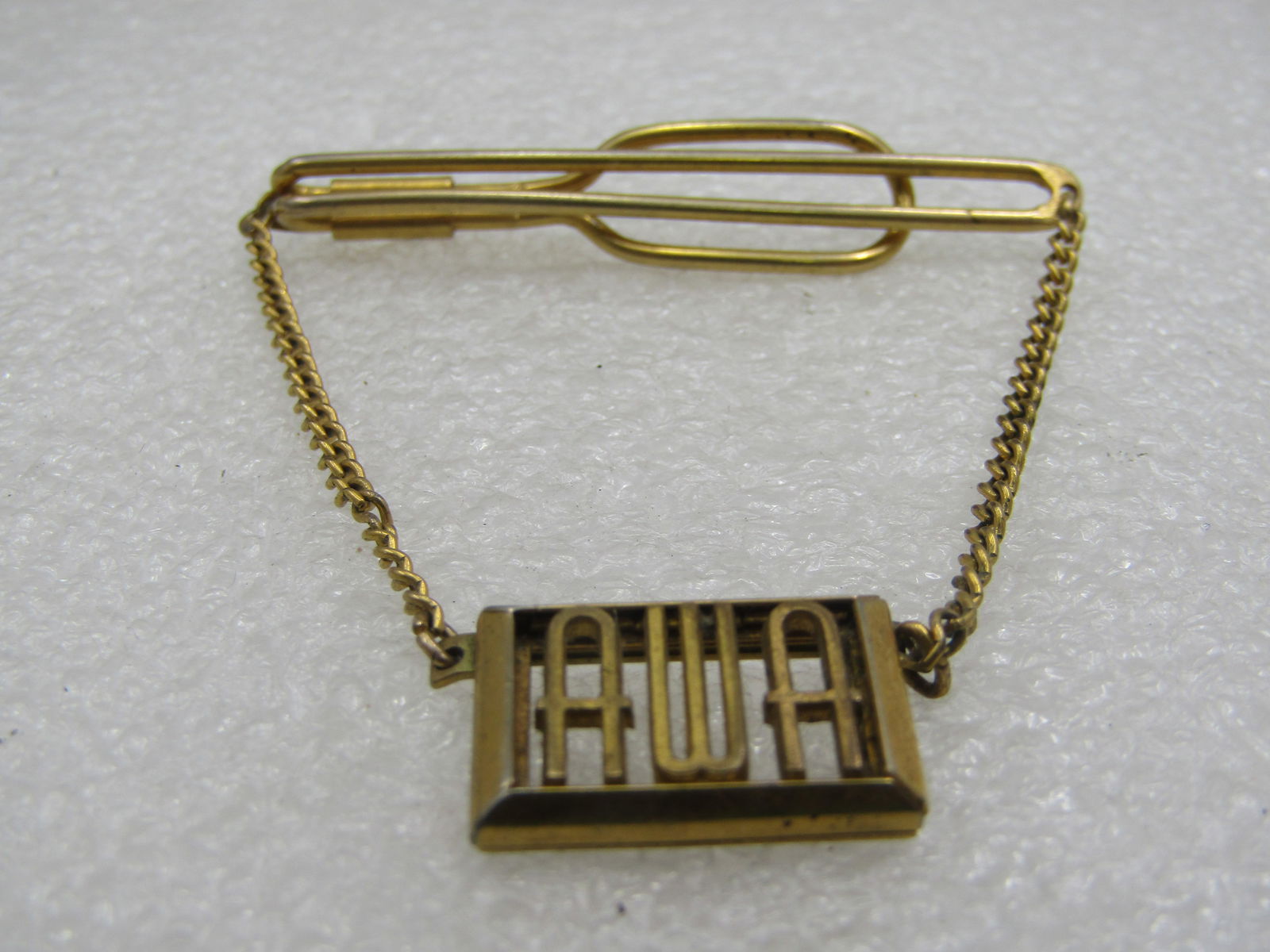 Vintage Swank Tie Bar, Framed AWA Initial Drop, 1940's-1950's, 2.25" - 3