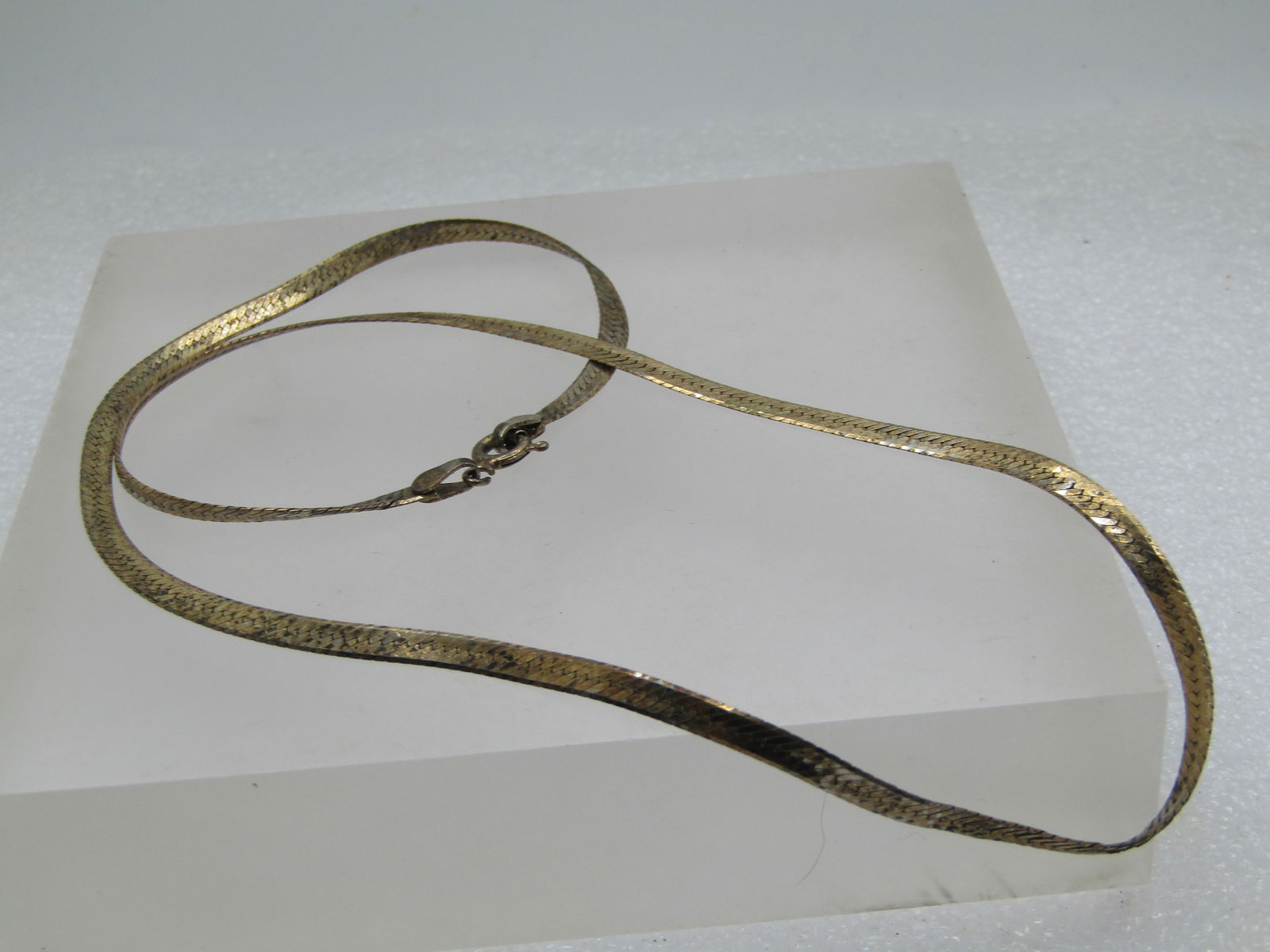 Vintage Herringbone Necklace, 3mm, 18" Long Signed, 1980's-1990's - 7