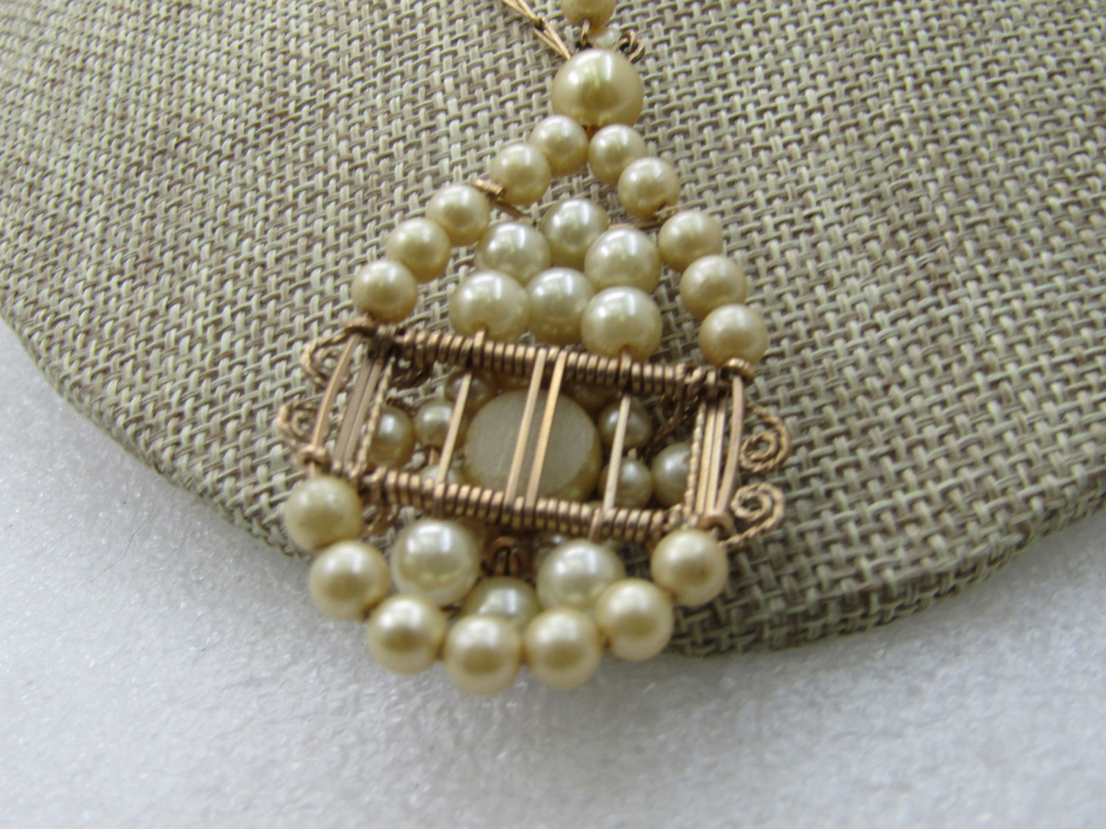 Vintage 12kt G.F. Faux Pearl Long Link Necklace, Hand-Made, 17" - 7