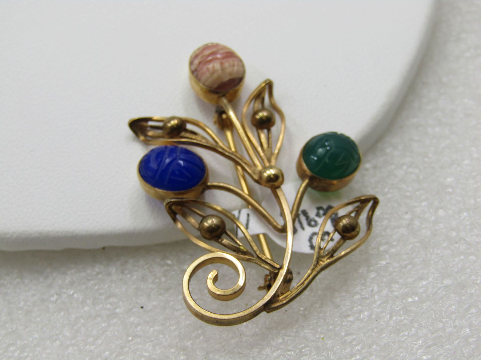 Vintage 12kt G.F. Scarab Brooch, Floral Design, 1960's - 2