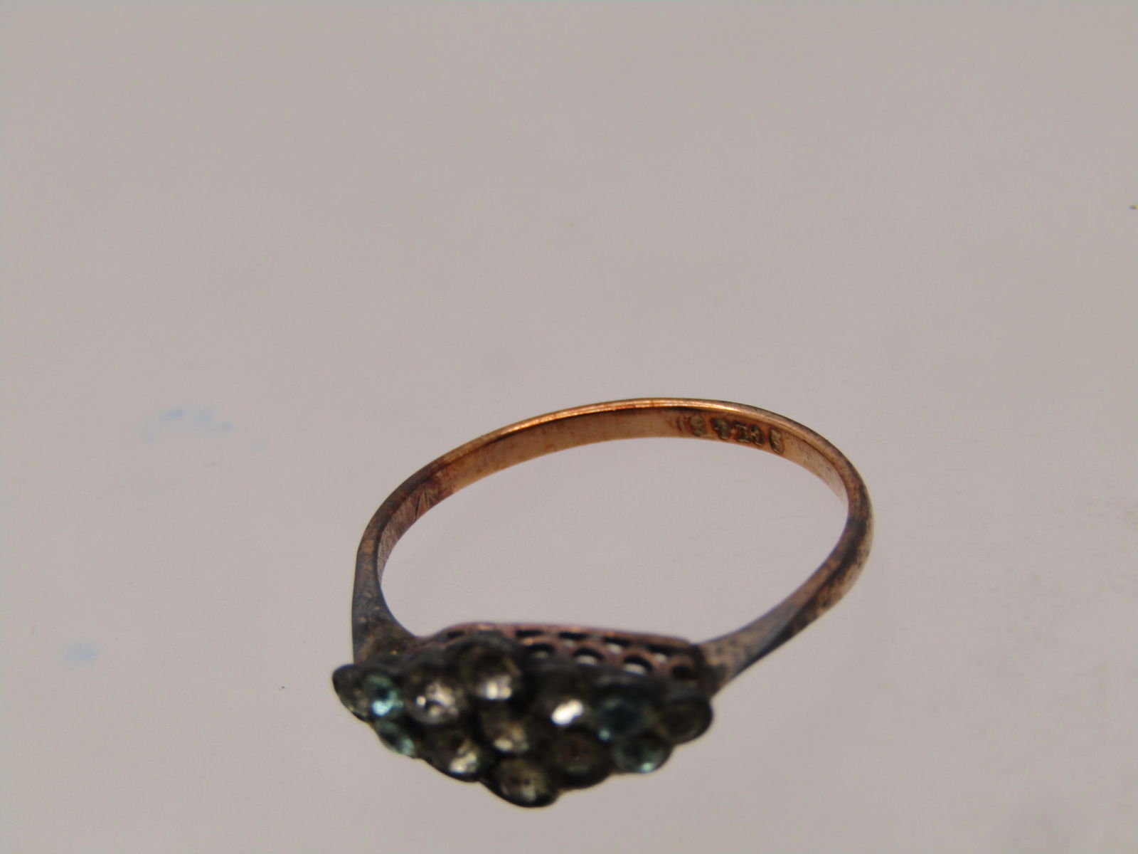 Vintage 10kt GF Aqua & Clear Stone Ring, Sz. 6.75, 1920's-1930's - 6