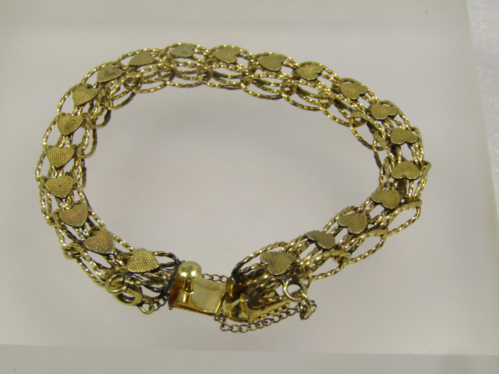 Vintage 12kt G.F. Heart Link Bracelet, 7.5", 8mm wide, 1960's-1970's (1 of 5)